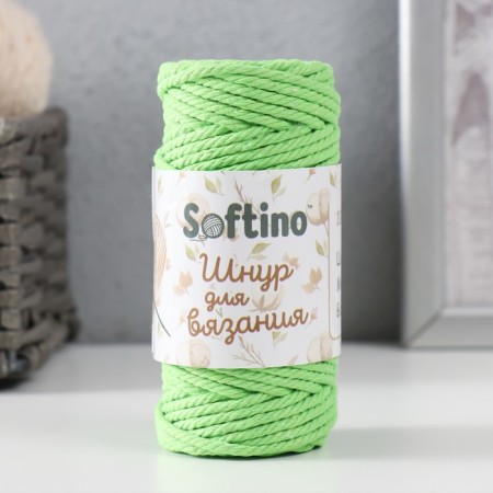 Knitting cord 100% cotton, width 3mm 25m 80g "green" 4.5x4.5x10 cm