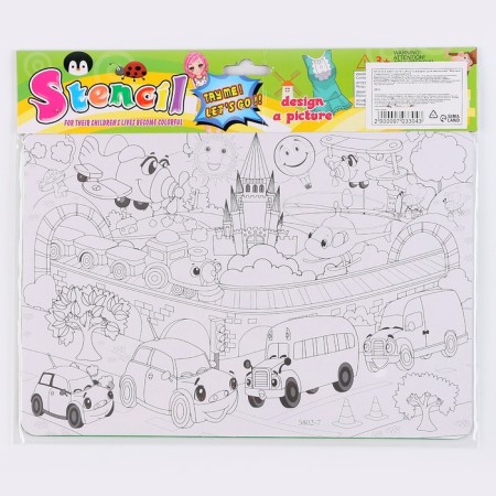 Stencil for kids "cute transport" with coloring-6