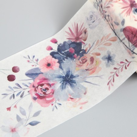 Adhesive tape paper "gray-pink flowers" width 5.4 cm winding 3 m 5.4x3.8x3.8 cm-2
