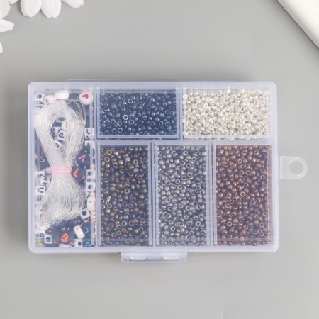 Glass 8/0 in the casket "metallic" beads + thread 0.8 mm 5 m 12x8.4x2.2 cm-3