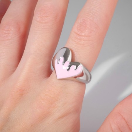 Ring "Heart" fluid, pink color in silver, dimensionless-2