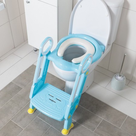Children's lining - a seat on the toilet with a step, with a soft seat, blue color