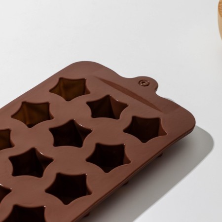 Form for sweets and chocolate of the “stars”, silicone, 21 × 10 × 2 cm, 15 cells, brown color-2