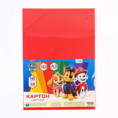 Cardboard tinted, A3, 36 sheets, 18 colors, moped, bilateral, in a package, 140 g/m², puppy patrol-8