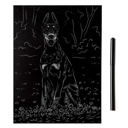 Engraving 18 × 24 cm, dogs "Doberman" (gold)-2