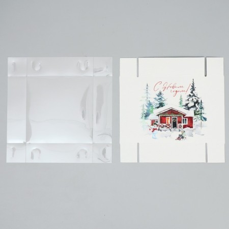 Makarun box “Happy New Year!”, Watercolor drawing, 12 x 12 x 3 cm, New Year-6