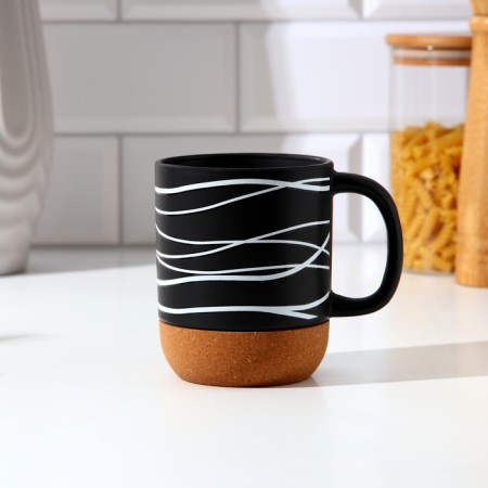 Ceramic mug with a cork bottom "Geometry", 400 ml, black color-2