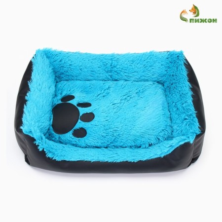 Lesser for animals with a pillow, fur, satin, perioteum, 45 x 45 x 15 cm, black/blue,