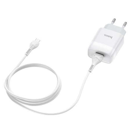 Network charger Hoco C72A, 1 USB, 2.1 A, Micro USB - USB, 1 m, white cable-2