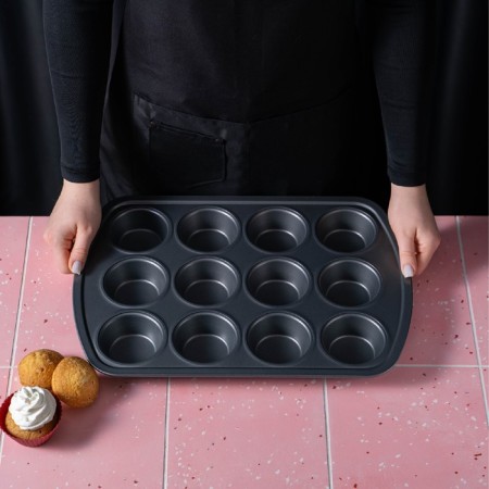 Baking uniform “Circle”, 40 × 28 × 4 cm, 12 cells, anti -stick coating, black color-2