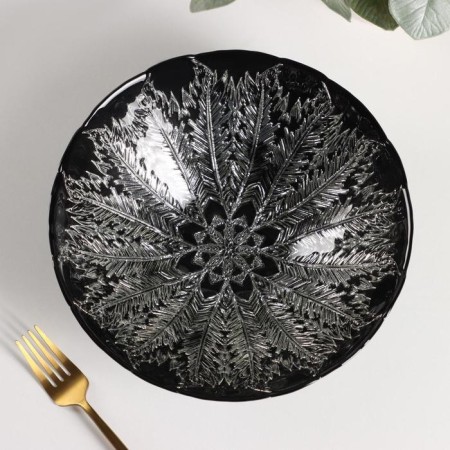 Glass serving dish "Filicia", 1.58 l, d = 24 cm, black color with silver-1