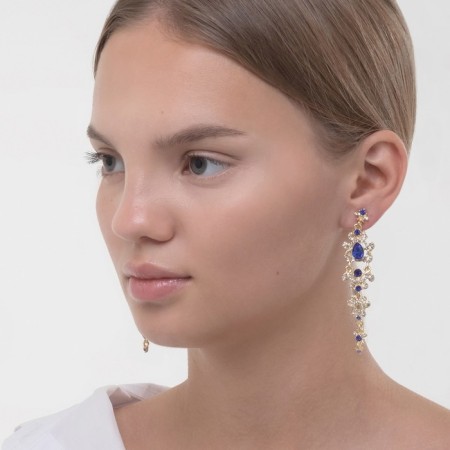 Clips "openwork" drops with curls, white-blue color in gold-3