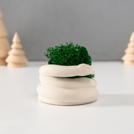 Souvenir mini "snake" twisted with moss white 7x6x4 cm (moss green stabil)-1