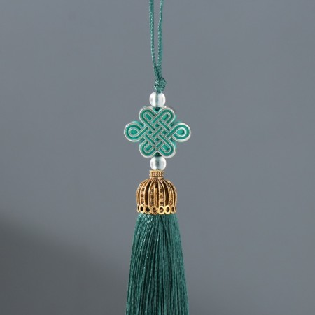 Suspension textiles, plastic "Knot of happiness and infinity" dark green 0.7x1x9.5 cm-1