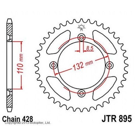 The rear driven star JTR895 for a steel motorcycle, chain 428, 46 teeth