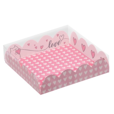 Cookie box, confectionery packaging with PVC lid, Love, 13 x 13 x 3 cm
