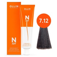 Cream-color hair Permanent Ollin Professional N-Joy, tone 7/12, blond ash-purple, 100 ml