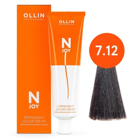 Cream-color hair Permanent Ollin Professional N-Joy, tone 7/12, blond ash-purple, 100 ml