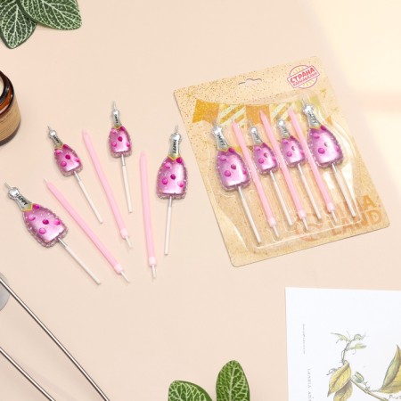 Set of candles for the cake, 7 pcs "Pink champagne", pink-1