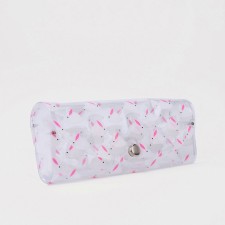 A case for glasses on a button, 15 cm × 3 cm × 6 cm, pink/transparent color