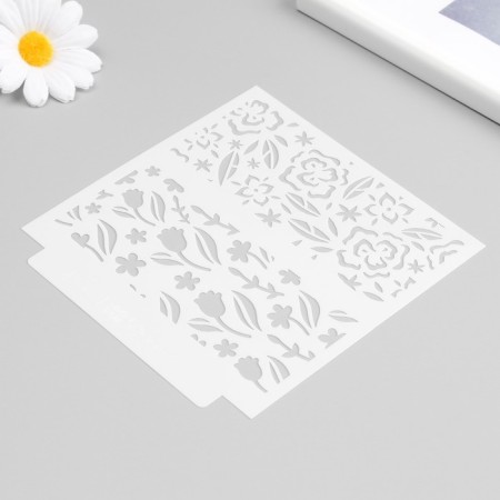 Stone -stencil background plastic "Flower buds" 13x13 cm-4