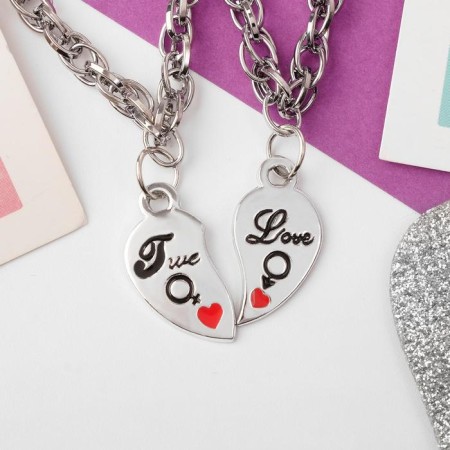 Bracelets "Demetrons" halves of the heart, color black silver, l = 17 cm-2