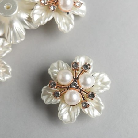 Decor for creativity Metal, plastic "Flower with pearls" rhinestones 1.8x3.4x3.4 cm