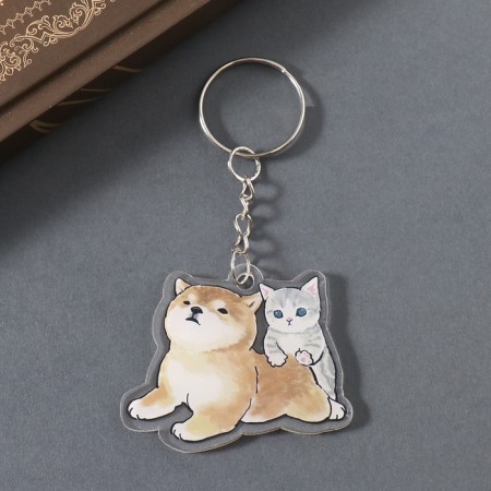 Acryl keychain bilateral "dog with a kitten" 4x5x0.4 cm
