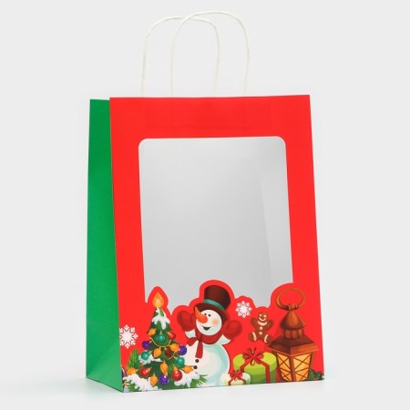 Gift package with the Snowman window 26 x 35 x 16 cm, red-1