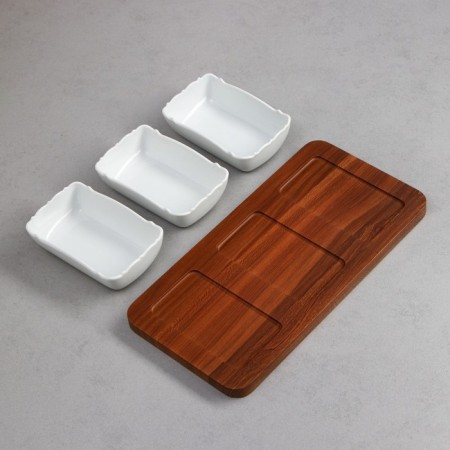 Menzhitsa "Wave", 3 pcs: 400 ml, wooden base, porcelain, Iran-2