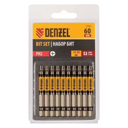 Denzel 11642 bit set, round profile, PH2 x 60 mm, steel S2, 10 pcs.-2