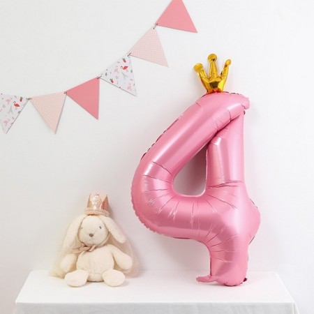 Foil ball 40 "" number 4 with crown ", pink color-2