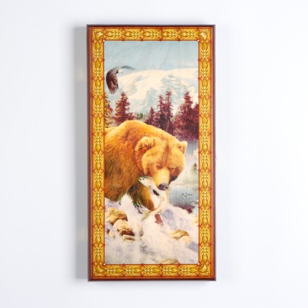Wooden backgammon large, with checkers "Bear", board game, 50 x 50 cm