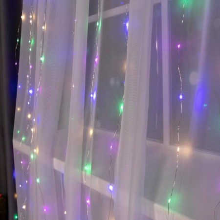 Garland "Curtain" 2 × 3 m Rosa, IP20, silver thread, 450 LED, glow of multi, 8 modes, 220 V-2