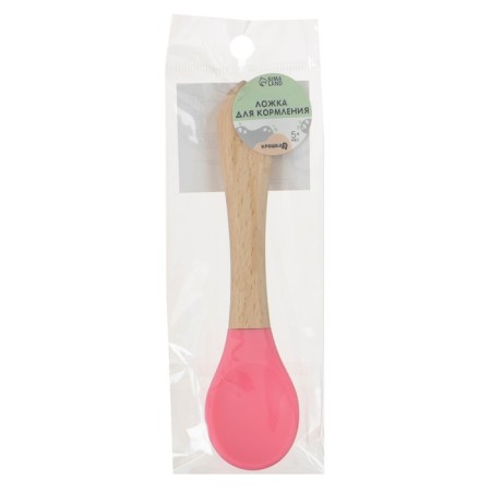 A spoon for nursery for feeding crumb I (silicone, bamboo), pink color-3