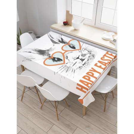 The tablecloth “Easter hare with glasses”, rectangular, Saten, size 145x180 cm