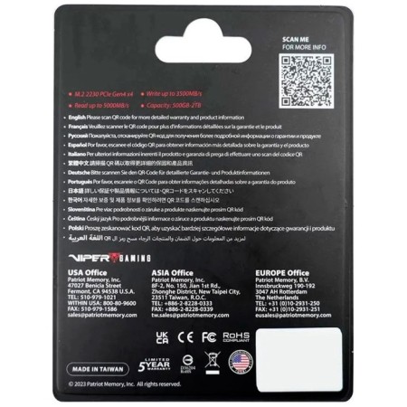 SSD Patriot Memory M.2 Viper VP4000 Mini 500 GB PCIe 4.0 VP4000M500GM23-5