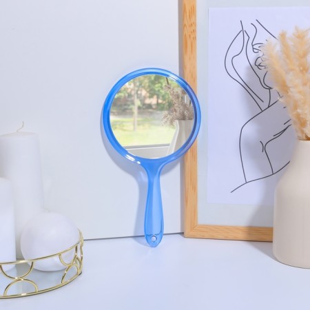Mirror with a handle, bilateral, with an increase, D mirror surface 12.5 cm, blue color-4