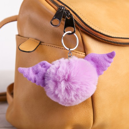 Fluffy on the ring "Ball with wings" mix 7x16.5x7 cm-5