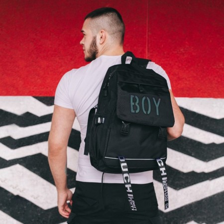School backpack on lightning from textiles, 5 pockets, black color-6