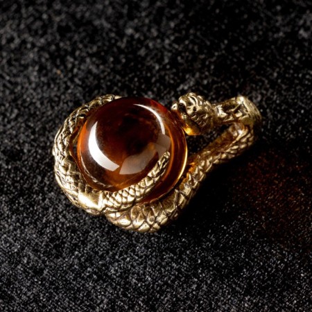 Souvenir "Snake with a ball", brass, amber, 2x2x3 cm-3