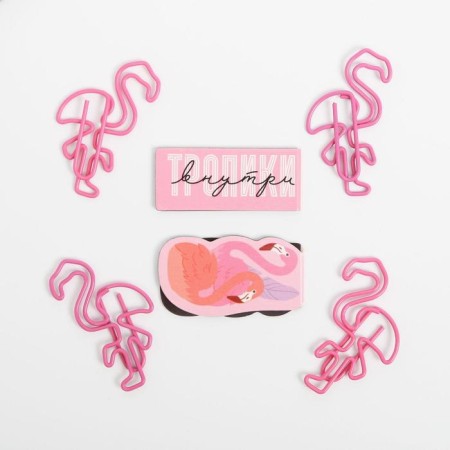 Set: curly paper clips 4 pcs and magnetic bookmarks 2 pcs “Tropics inside”-3