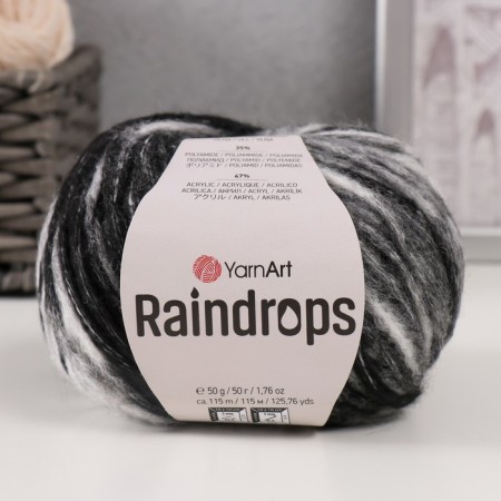 Rindrops yarn 18% wool, 35% polyamide, 47% acrylic 115m/50g (2913 black and white)