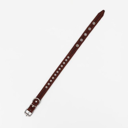 Leather collar on synthetic winterizer decorated, 45 x 2 cm, Osh 25-35 cm, brown-2