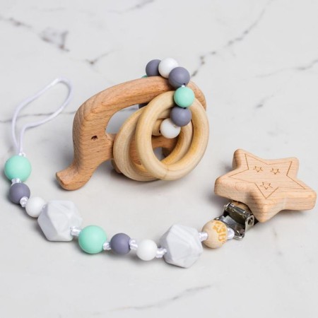 Gift set: Holder for a nipple-dummy and a “Elephant“ Elephant ”, Mum & Baby-1