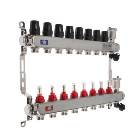 Collector group TIM KCS5008, 1 "X 3/4", 8 outputs, without cranes, stainless steel