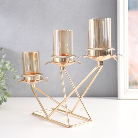 Summary metal, glass for 3 candles "branches with leaves. Geometry" D-5 cm gold 35x8x26 cm 94487-3