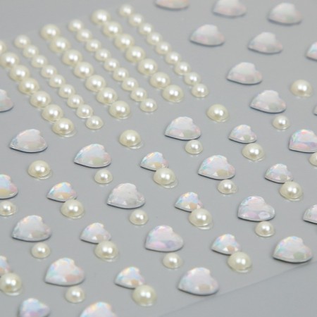 Stick plastic rhinestones "Hearts and pearls" 12x10 cm-2