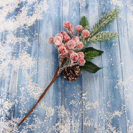 Decor "Winter Dreams" branch of needles berries bumps, 27 cm-1