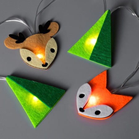 Garland "thread" 1.35 m with nozzles "chanterelles and deer", ip20, transparent thread, 10 LED, glow warm white, AAH2